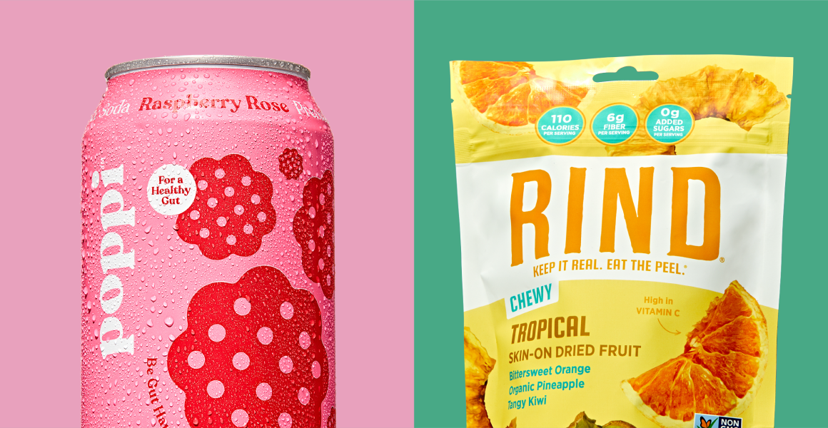 pink poppi can and pineapple rind package